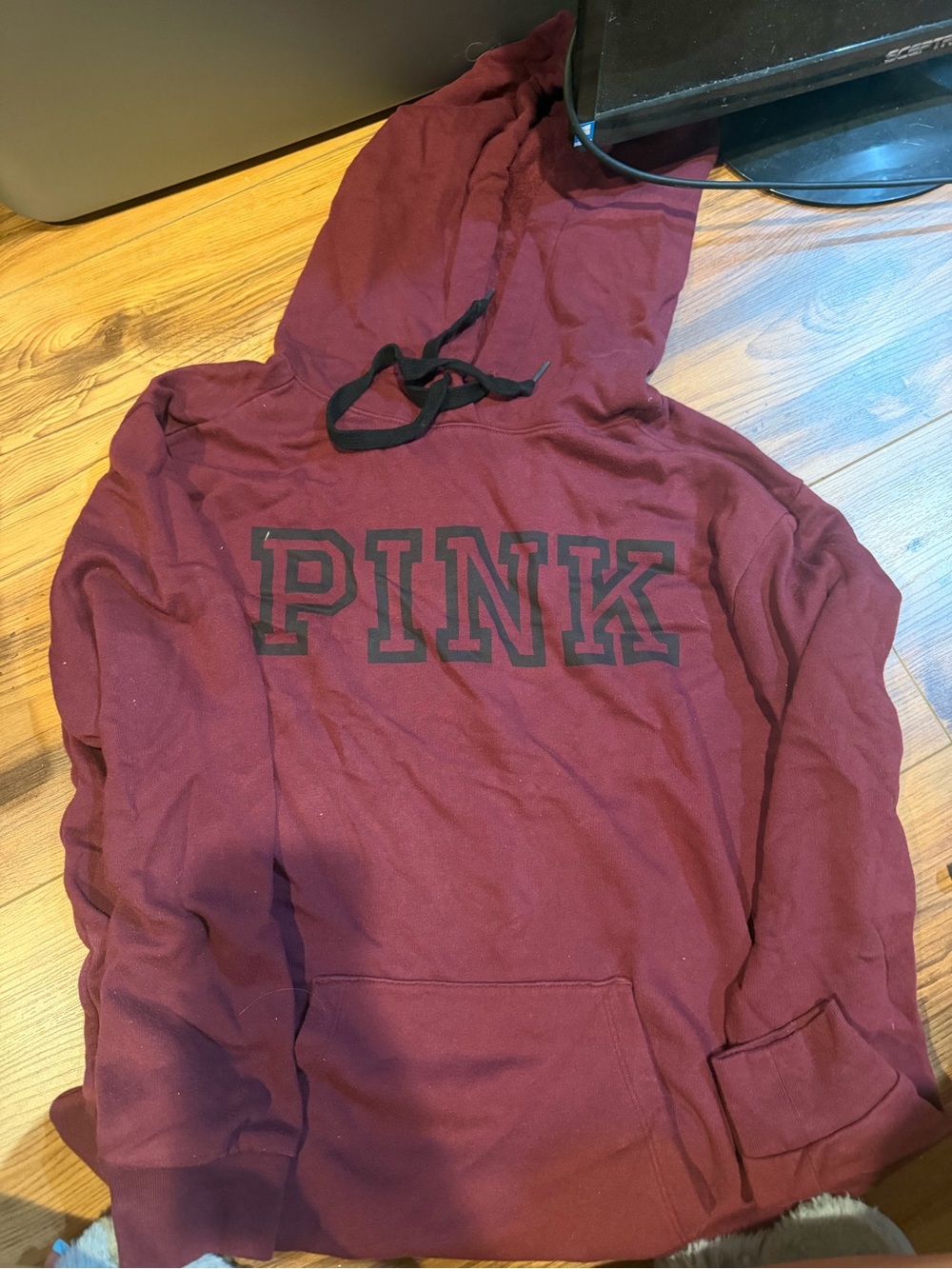 PINK Victoria's Secret Burgundy Hoodie with Black Logo